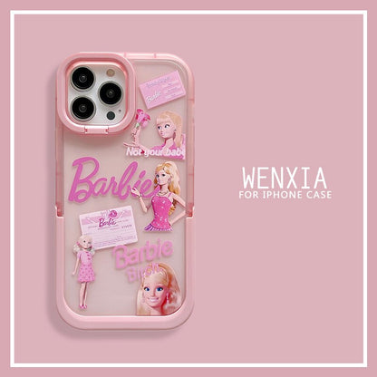 Ins Pink Barbie Princess Doll Stand Iphone 14Promax Case Y2K Girls Transparent Protective Holder Female Soft Smartphone Shell