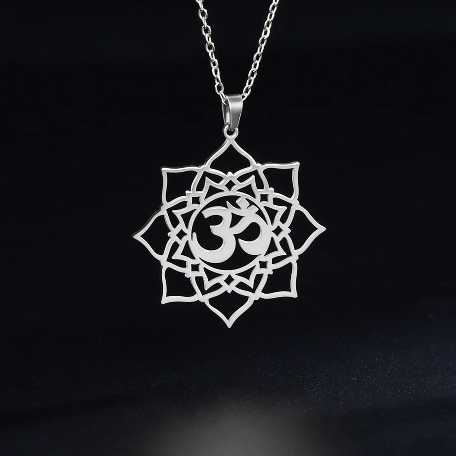 Lotus Mandala OM Symbol Spiritual Amulet Necklace