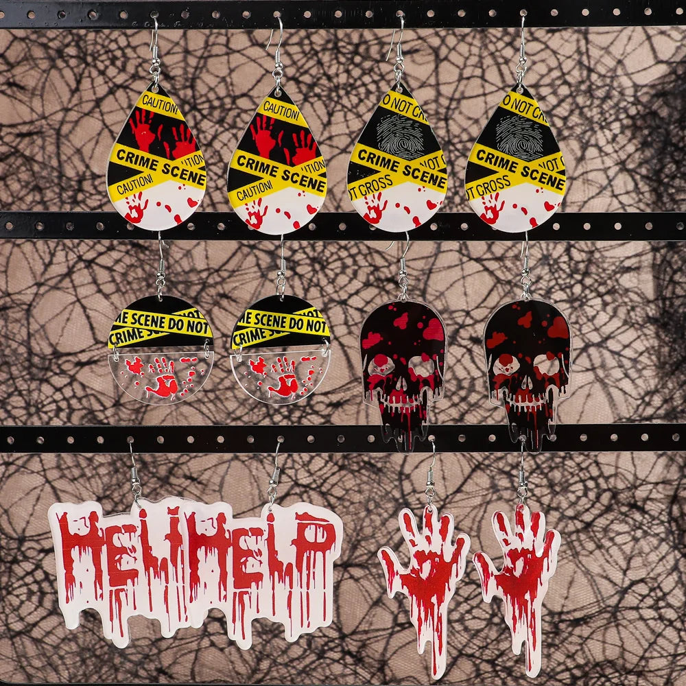 Horror Bleeding Hand Acrylic Halloween Earrings for Women New Gothic Blood Skull HELP Drop Pendant Earring Party Jewelry Gifts - Charlie Dolly