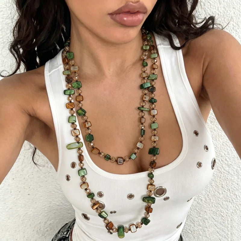 Irregular Stone Crystal Double Layer Necklace Jewelry