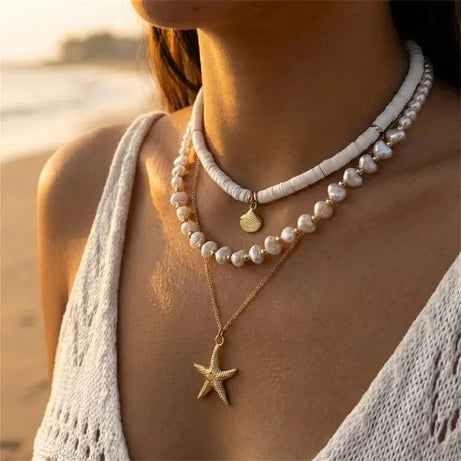 Shell, Starfish and Seahorse Polymer Clay Choker Set (3 Pieces)