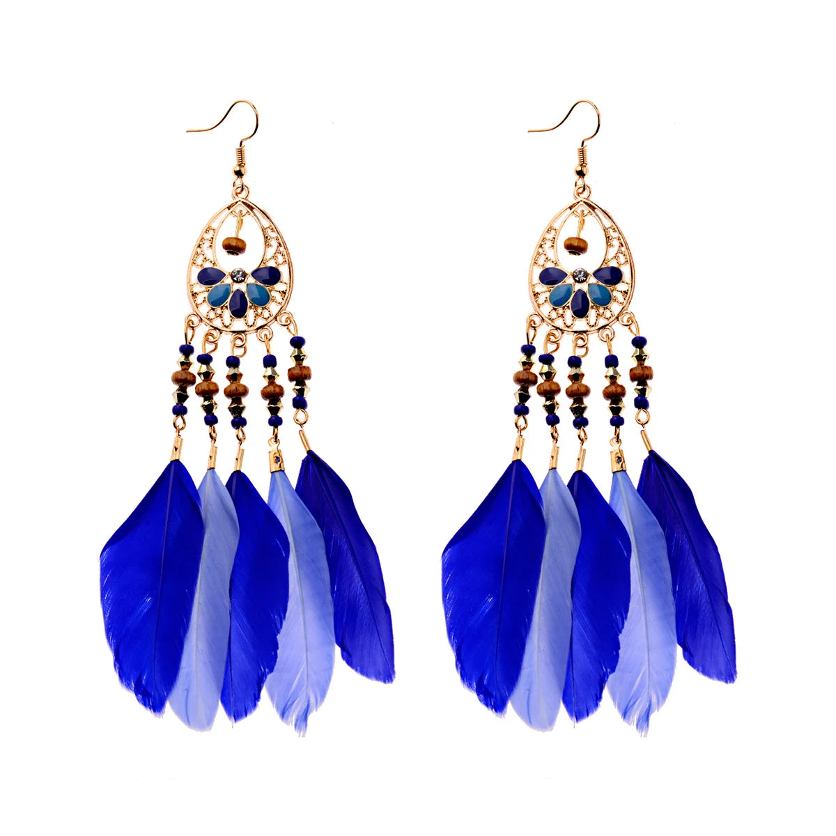 Round Retro Women's Dream Catcher Handmade Long Tassel Feather Earrings Female Leaves Pendant Earring Kolczyki Boho Jewelry