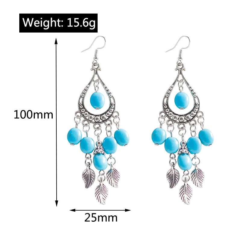 Boho Vintage Turquoise Water Drop Stud Earrings for Women Star Heart Flower Tribe Earring Statement Valentine Day Gift Jewelry