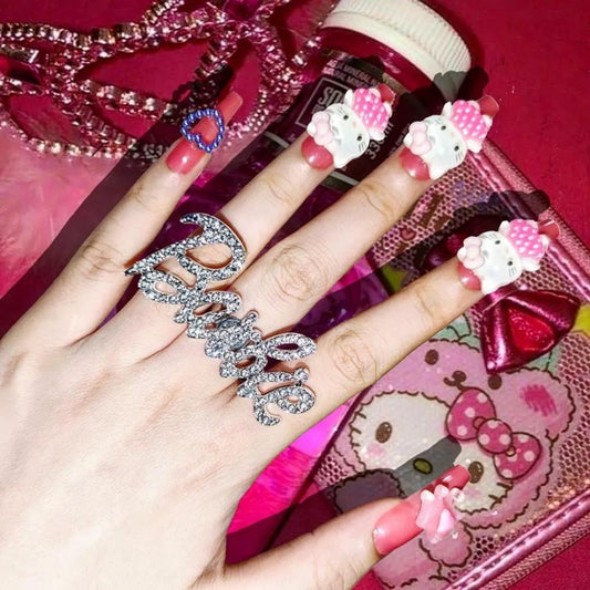 Fashion Barbie Ring Y2K Kawaii Girls Diamond Crystal Open Adjustable Rings Anime Ladies Party Wedding Jewelry Accessories Gifts - Charlie Dolly