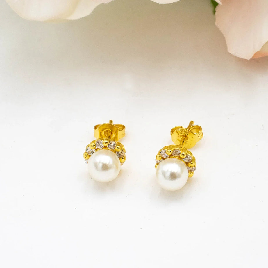 Pearl Zircon Gold Stud Earrings Jewelry
