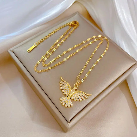 جديد سباركلي 18K مطلية بالذهب خمر فينيكس قلادة القلائد للنساء ريترو ستايل الإناث ارتداء اليومي الفولاذ المقاوم للصدأ سلسلة عنق