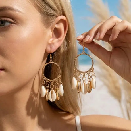 Y2K Starfish, Shell and Irregular Stone Hoop Earrings
