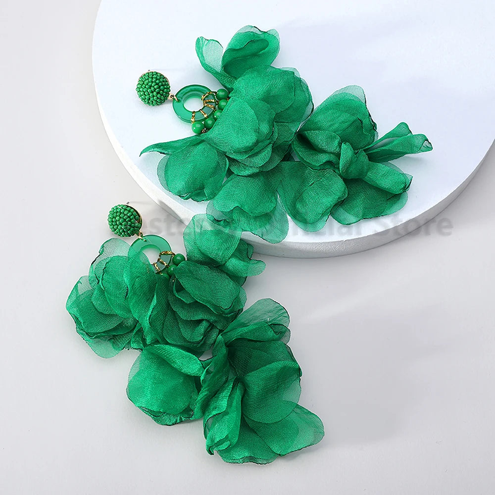 Charming Boho Long Hanging Dangle Earrings Acrylic Beads Elegant Petal Yarn Cute Sweet Fairy Fashion Statement Jewelry For Women