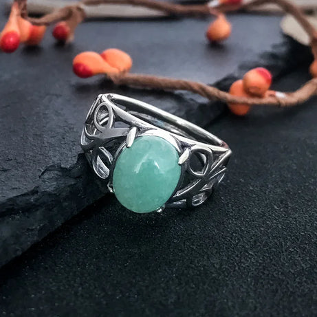 Vintage Spiral Swirl Ring Oval Natural Stone Inlay Open Band Minimalist Boho Statement Ring for Women Fashion Jewelry Wholesale - Charlie Dolly