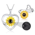 Rose Valley Sunflower Pendant Necklace for Women Letter Rings Fashion Jewelry Set One Hundred Language "I Love You" Girls Gifts - Charlie Dolly
