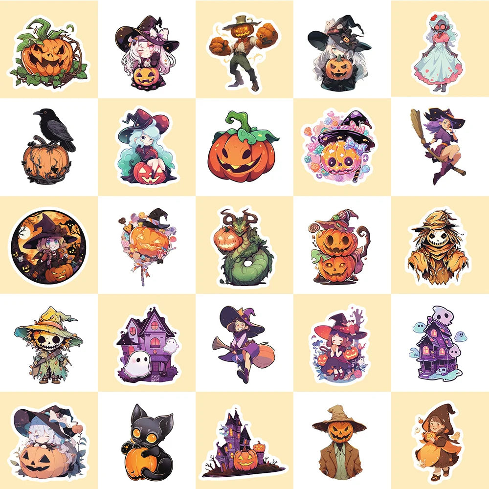 10/30/50pcs Cool Cartoon Halloween Witch Waterproof Stickers Decoration Decals Motorcycle Laptop Phone Luggage Car Sticker Toy - Charlie Dolly