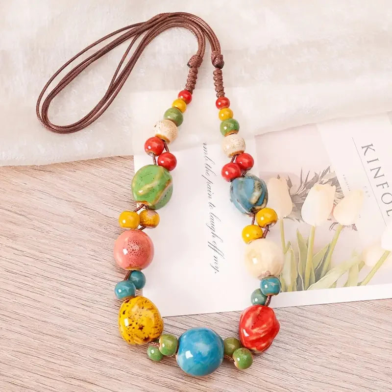Hand Woven Ceramic Bead Adjustable Necklace Jewelry