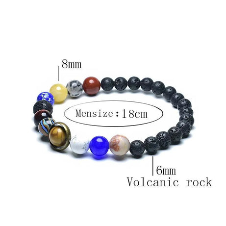 Eight Planets Solar System Beaded Bracelet, Lava & Lapis Lazuli Chakra Stones