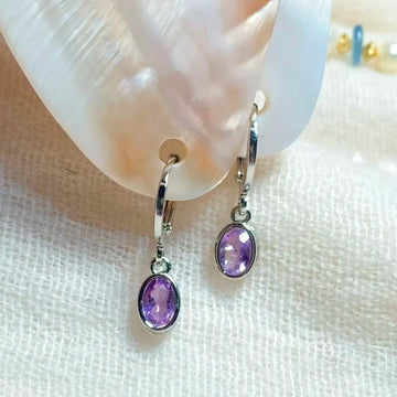 HEYYA STONE Vintage Natural Amethyst Hoop Earrings Simple Classic Round Circle Gemstone Jewelry Handmade 14K GOLD exclusive