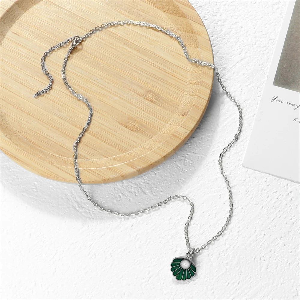 Boho Shell with Pearl Pendant Necklace Adjustable Alloy O-Chain Lobster Clasp Summer Seaside Beach Fashion Jewelry Gift For Girl
