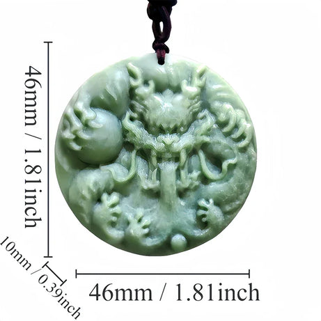 Dark Green Jade Dragon Fox & Owl Pendant Necklace, Carved Amulet Zodiac Talisman