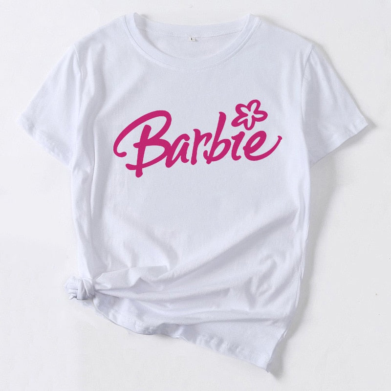 Kawaii Barbie Short Sleeve Summer Anime Cartoon Boys Girls Soft Round Neck T Shirts Oversized Fashion Y2K White Tees Tops Gifts - Charlie Dolly