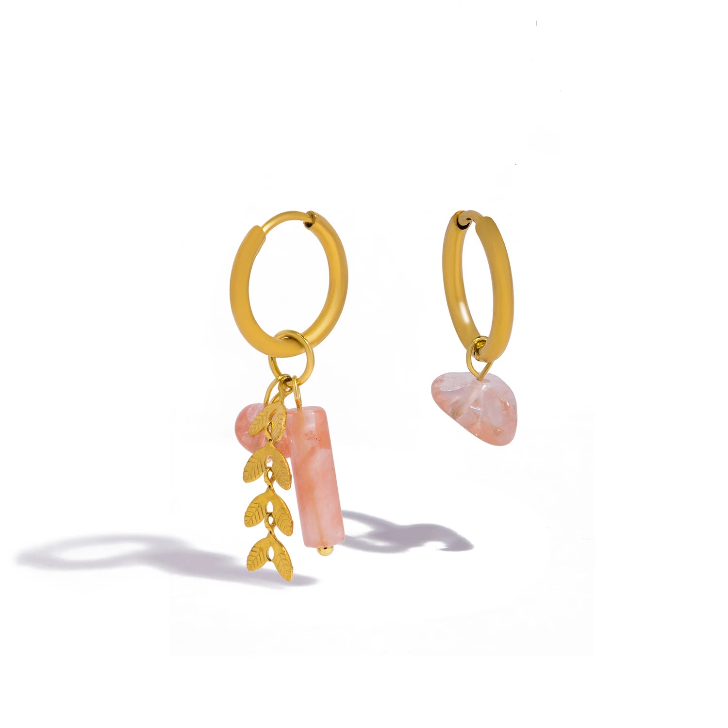 UHBINYCA Stainless Steel 18K Gold PVD Plated Hoop Earrings for Women Trendy Pink Natural Stone Charms Drop Earring Jewelry Gift