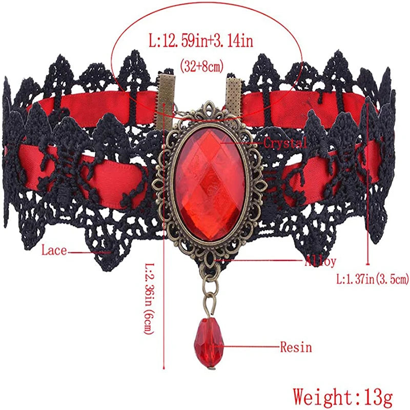 Halloween Choker Necklace for Women Rhinestone Pendant Lace Gothic Necklace for Steampunk Royal Court Vampire Costume Jewelry - Charlie Dolly