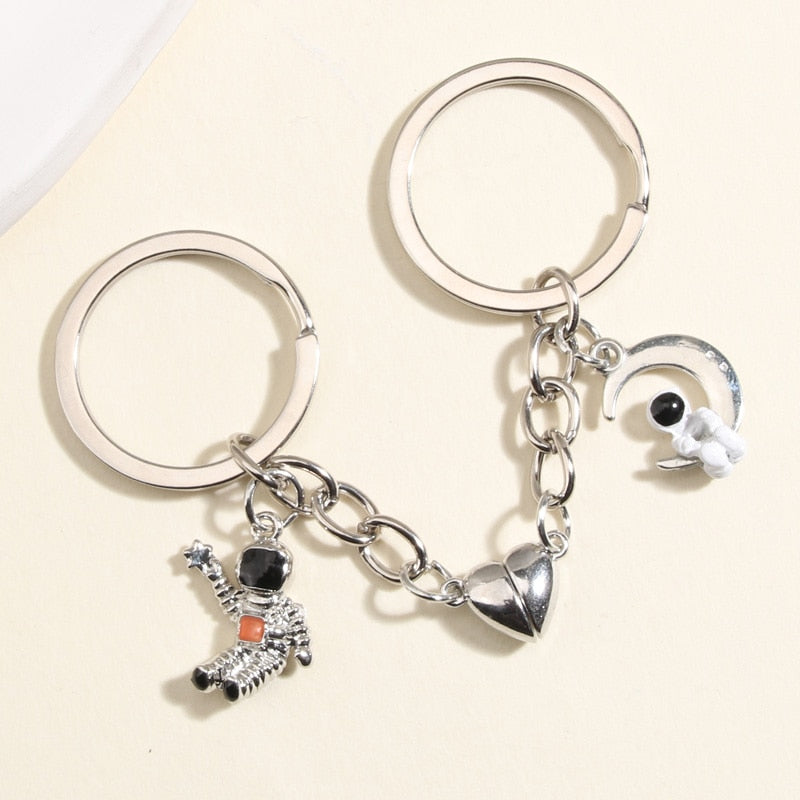 Design Keychain Astronaut Star Magnetic Button Key Ring Spaceman Key chains For Couple Friend Gifts DIY Handmade Jewelry - Charlie Dolly