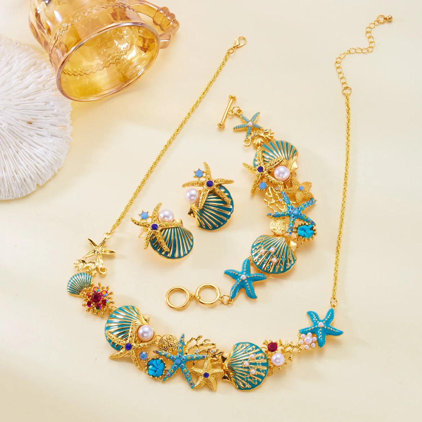 Exaggerated Coral, Starfish and Scallop Ocean Necklace, Bracelet or Earring