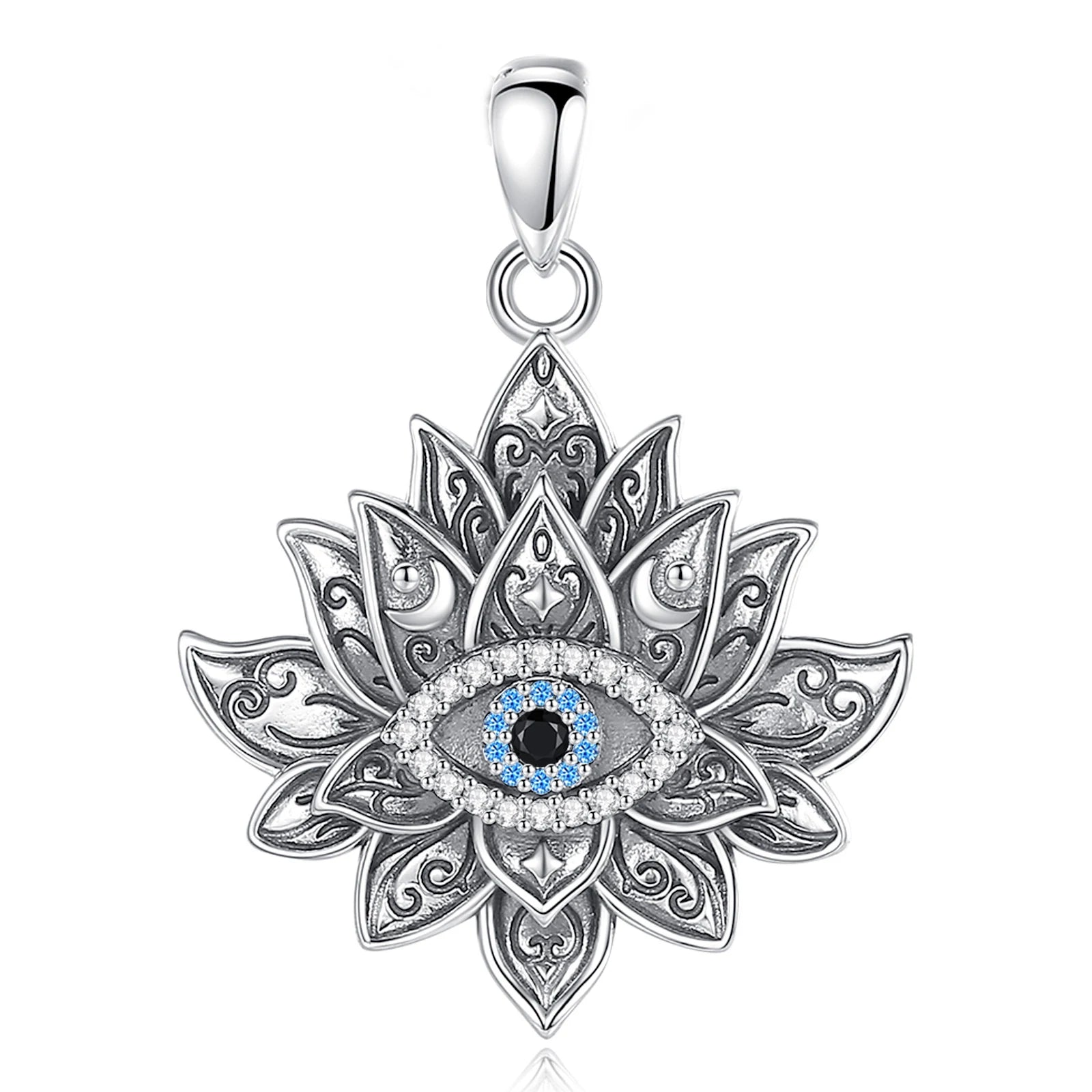 Eudora 925 Sterling Silver Evil Eye Lotus Necklace Vintage Evil Eye Lotus Flower Pendant Personality Jewelry for Women Man Gift