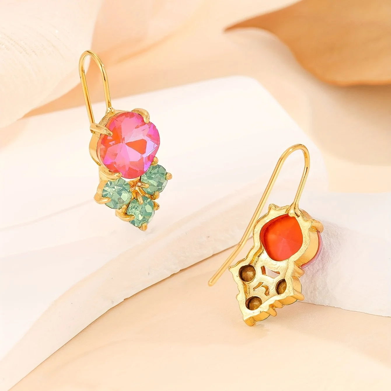 New Arrival Rainbow Crystal Dangle Earrings Cute Trendy Geometric Drop Earrings Boho Jewelry Accessories For Women