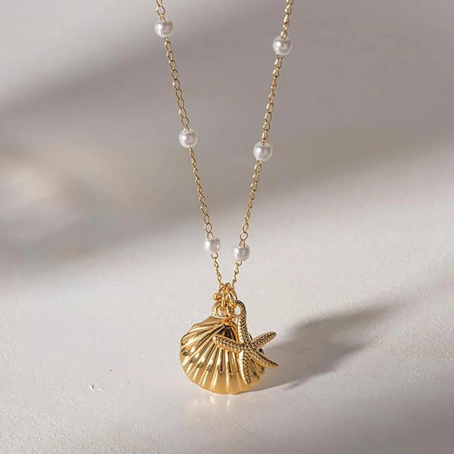 Waterproof Gold Titanium Steel Shell and Conch Paperclip Choker