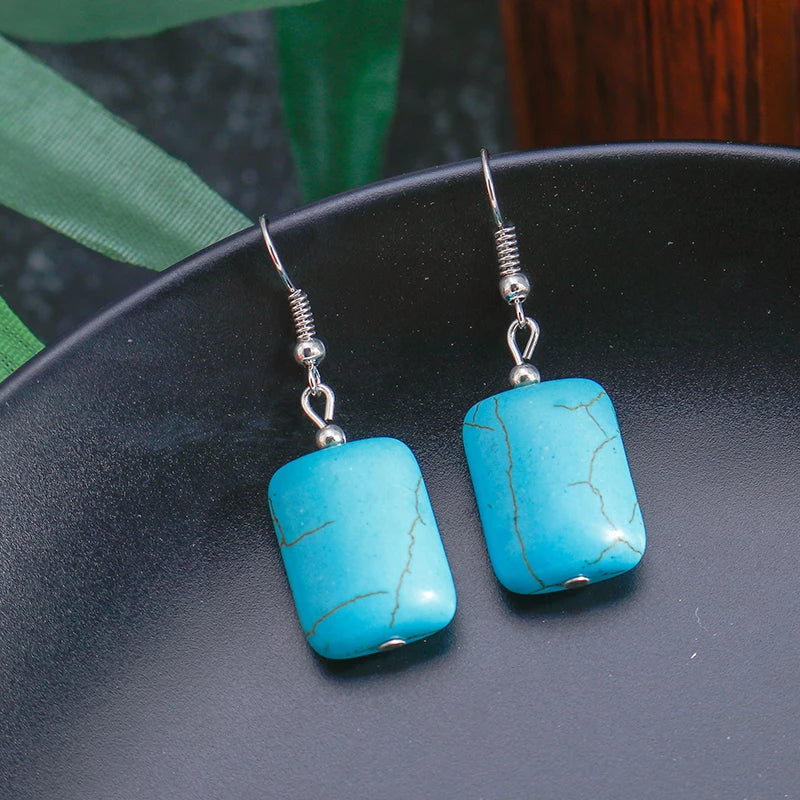 Boho Vintage Turquoise Water Drop Stud Earrings for Women Star Heart Flower Tribe Earring Statement Valentine Day Gift Jewelry