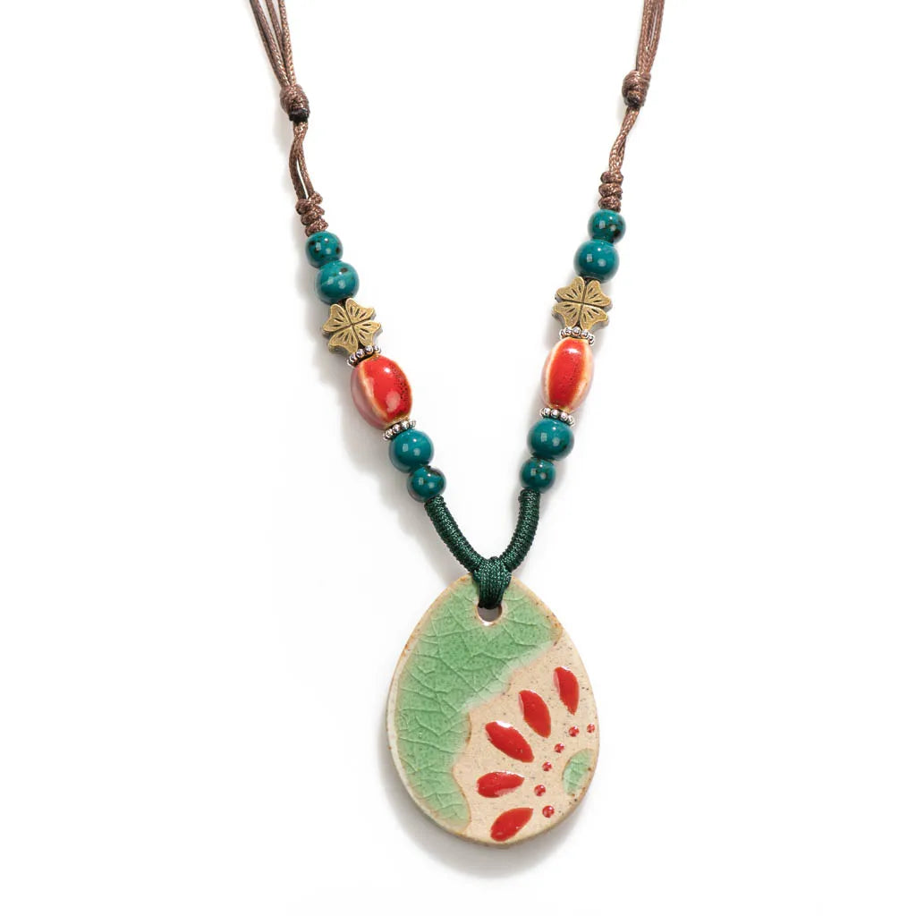 Handmade Ceramic Ethnic Pendant Necklace Jewelry