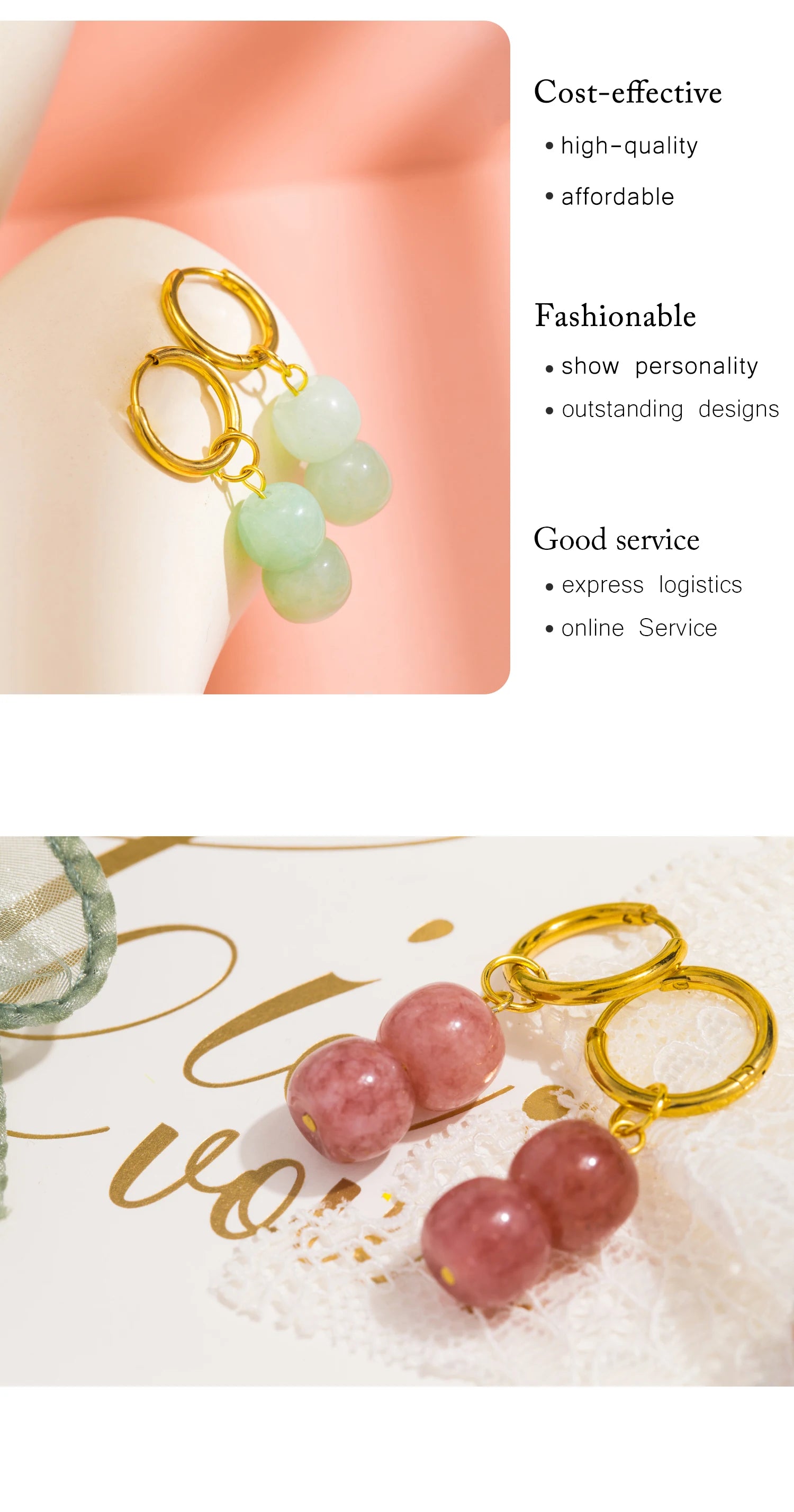 UHBINYCA Stainless Steel Drop Earrings for Women Gentle Natural Stone Charms Hoop Earring Trendy Jewelry Gift