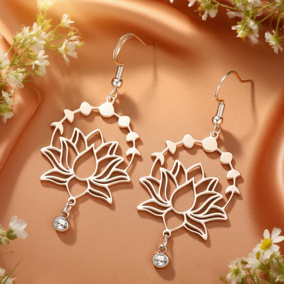 Moon Phase Lotus Dangle Earrings