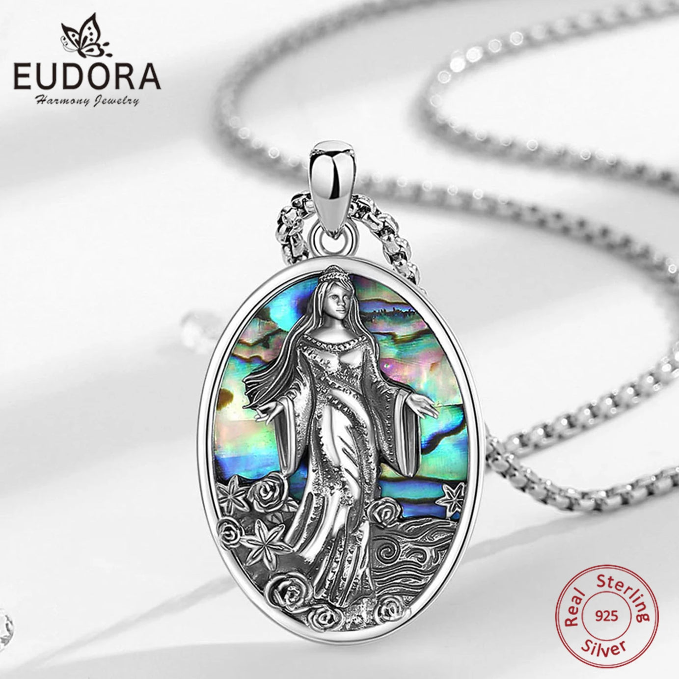 Yemaya Sea Goddess Necklace with Natural Abalone, S925 Sterling Silver