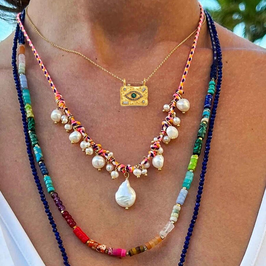 Summer Fashion Classic Irregular Green Shell Stone Short Necklace OT Button Copper Alloy Sea Shell Pendant Beach Choker Gift - Charlie Dolly