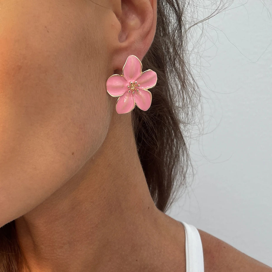Enamel Petal Flower Stud Earrings Jewelry