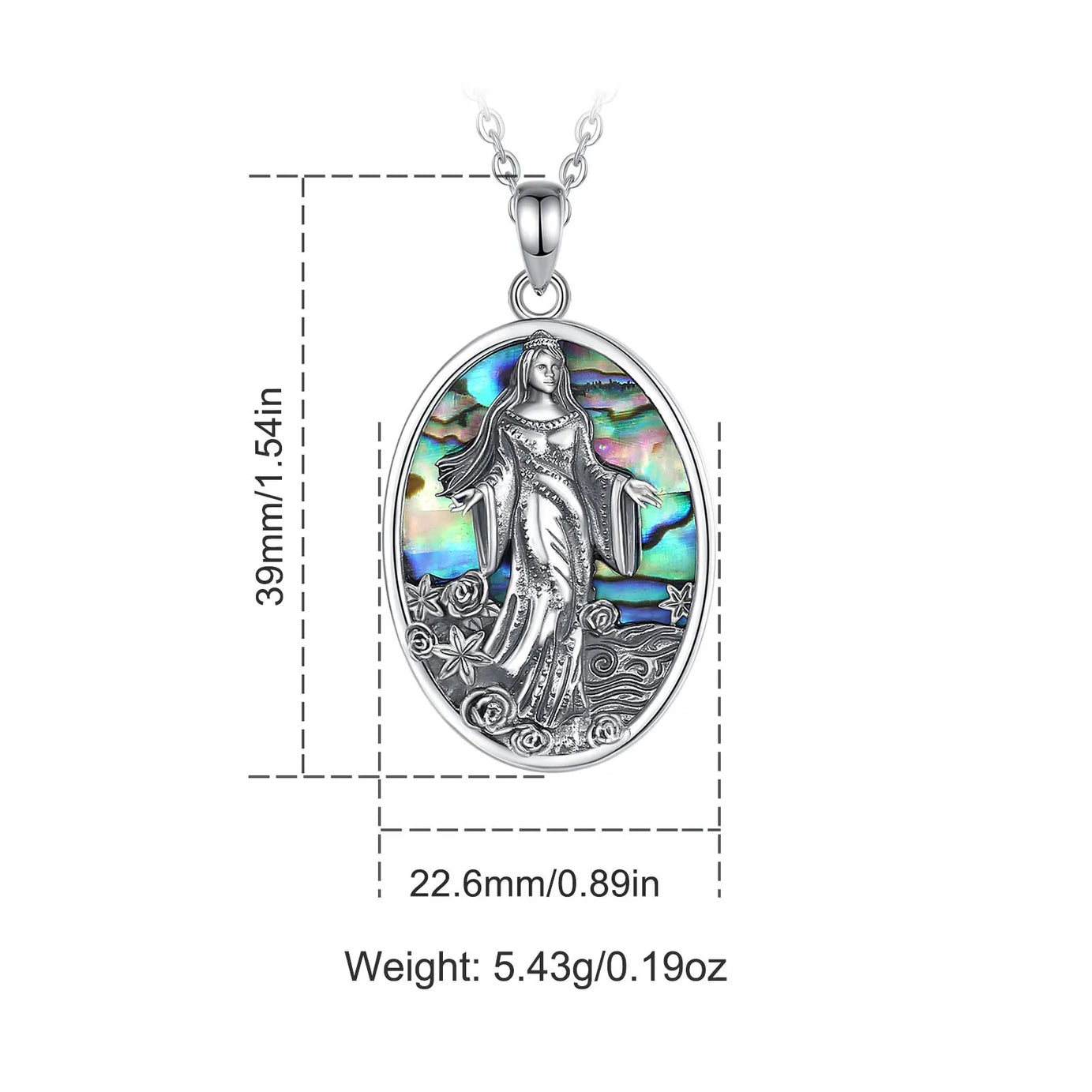 Yemaya Sea Goddess Necklace with Natural Abalone, S925 Sterling Silver