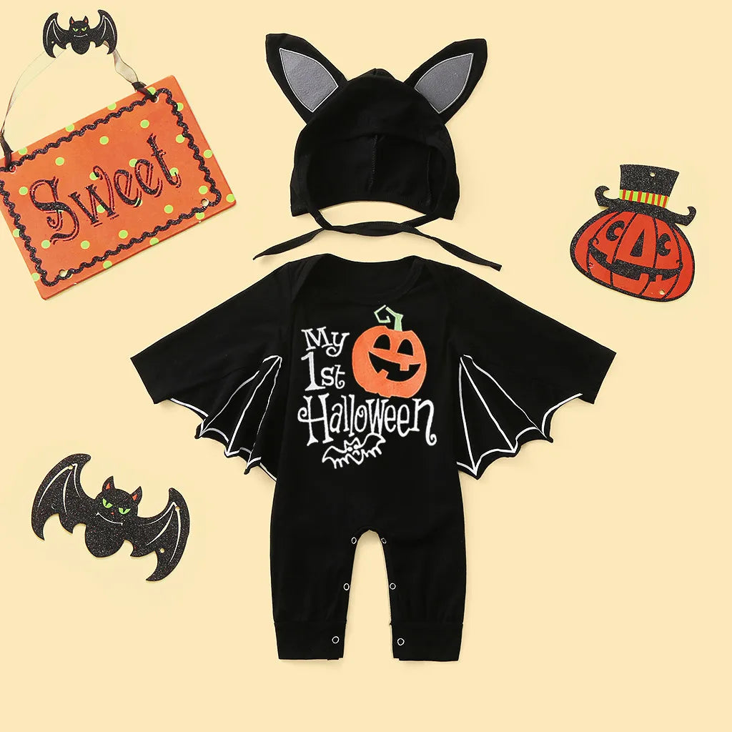 Halloween Baby Black Bat Costume Cosplay Romper Jumpsuit Infant Boys Girls Purim Party Carnival Fancy 2Pcs Clothes Set - Charlie Dolly