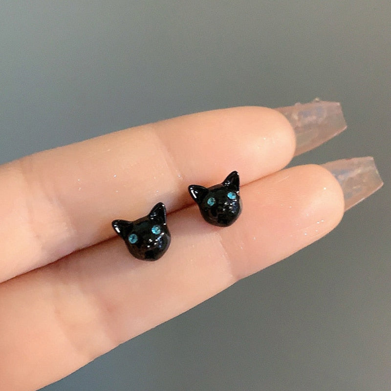 Cute Black Cat Stud Earrings for Women 