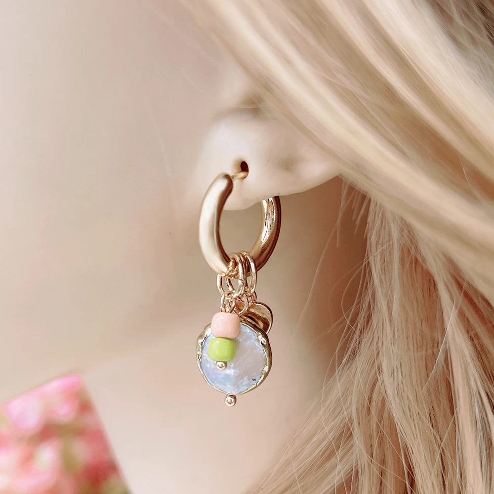 Pendant Earrings For Woman Boho Natural Stone Clover Malachite Powder Crystal Bohemia Charm Ear Luxury Quality Jewelry Girls