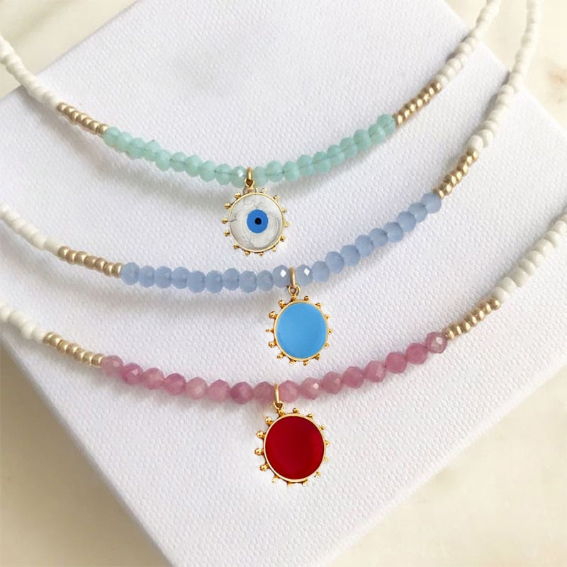 Exquisite Gold-color Eye Pendant Necklace Trend Beaded Streetwear Jewelry New Year Gifts For Women Multiple Color Options Choker - Charlie Dolly