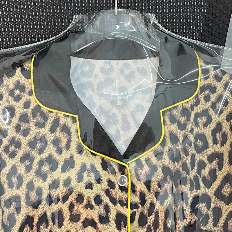 Women Sexy Leopard Print Nightgown Lapel Short Sleeve Satin Silk Cardigan Nightdress Hot Nighty Summer Nightgowns Mini Pajamas - Charlie Dolly