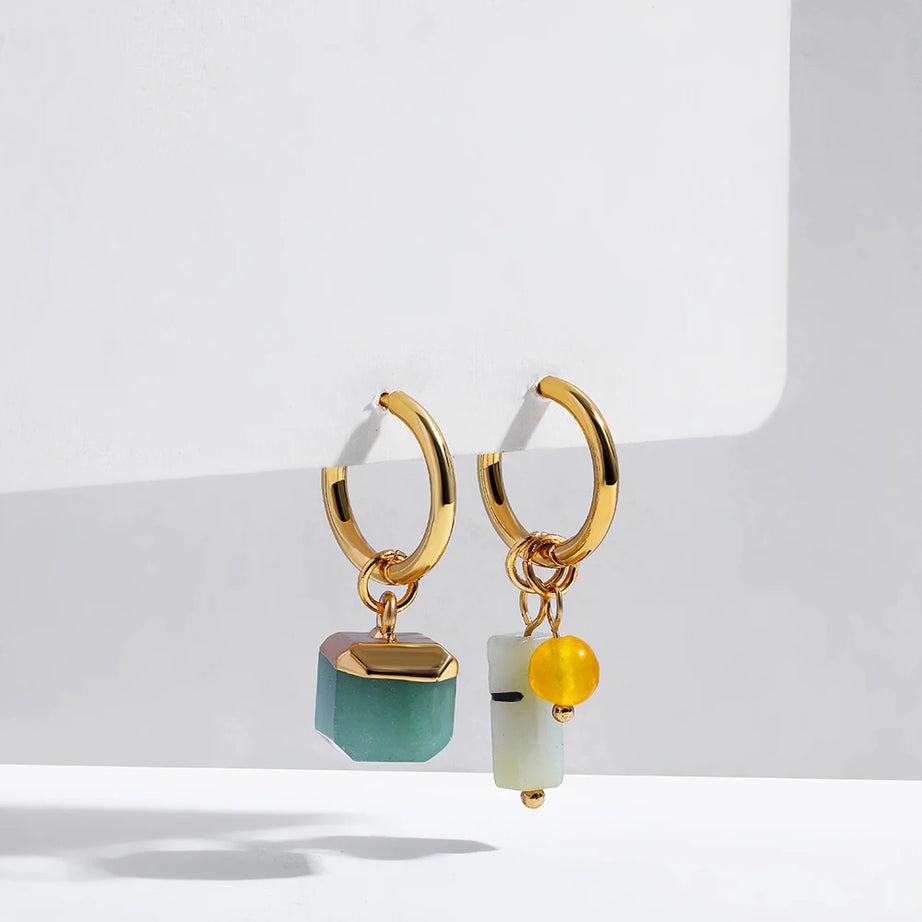 Agate Rectangle Bead Asymmetric Drop Earrings Jewelry