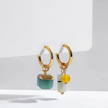 Vintage Natural Stone Agate Classic Drop Earrings Simple Crystal Rectangle Bead Asymmetric Earrings Bohemia Jewelry Female