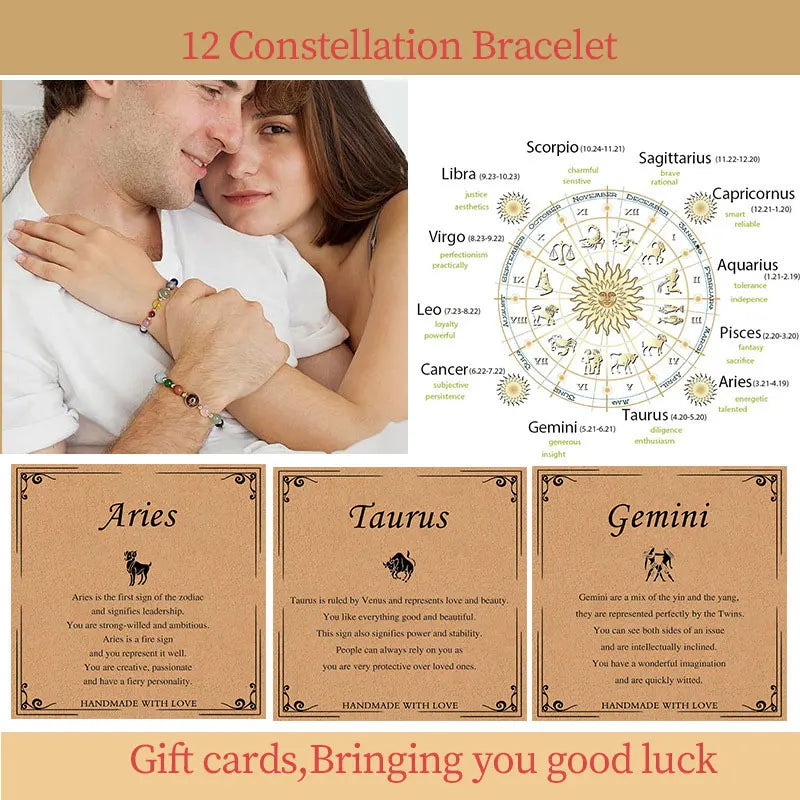 Zodiac Bracelets for Women 12 Constellations Crystal Stone Bracelet for Birthday Zodiac Gifts Constellation Charm Bracelet