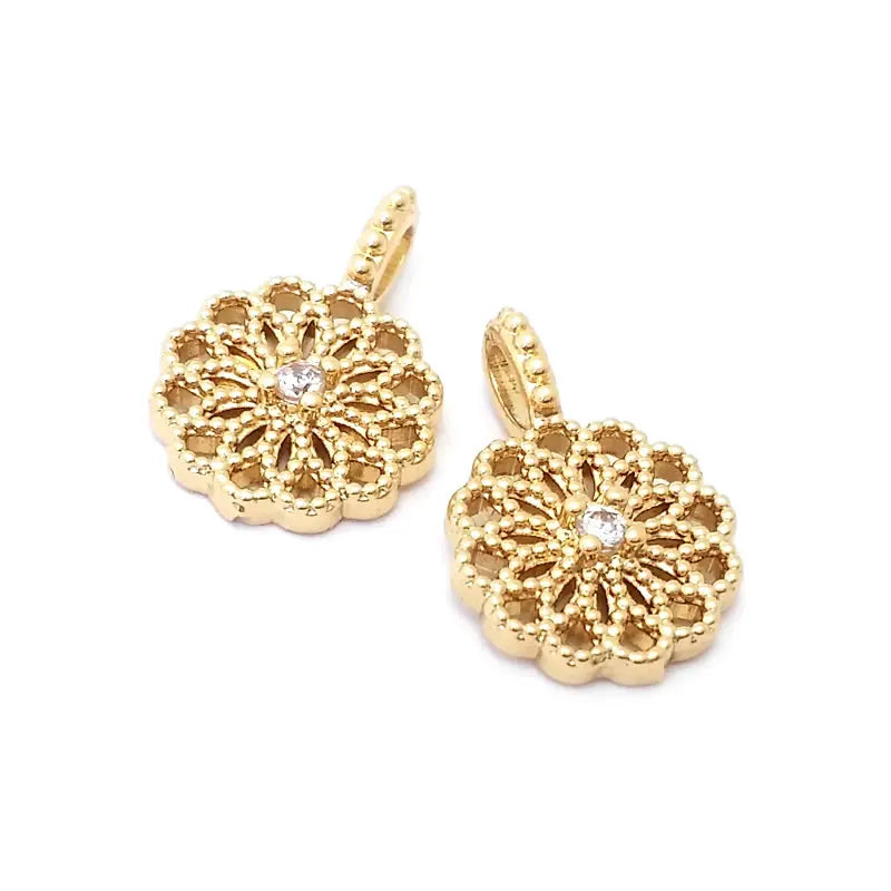 18K Gold Color Brass and Zircon Lotus Flower Necklaces Charms Pendants High Quality Diy Jewelry Accessories Making Supplies