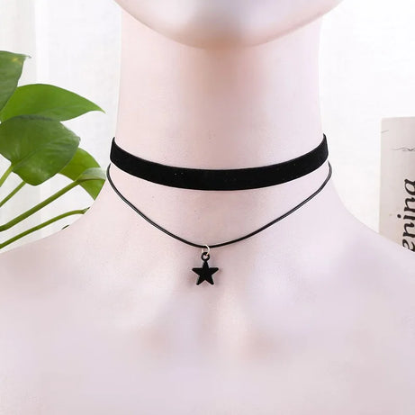 Metal Tube Velvet Double Layer Choker Necklace Jewelry
