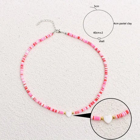 Polymer Clay Heart and Natural Shell Bead Boho Choker