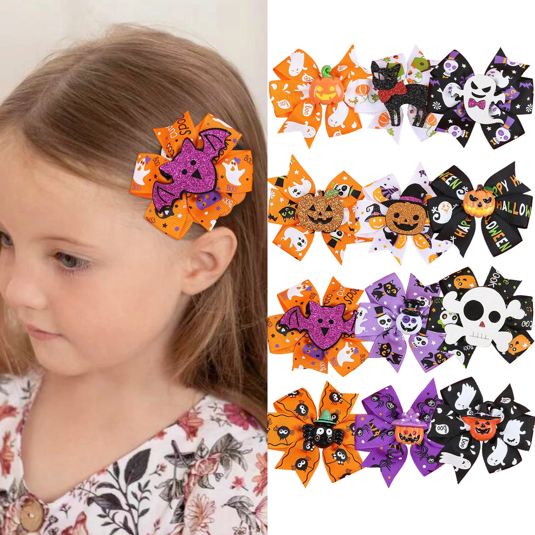 1/6PCS Kids Halloween Hair Clips Pumpkin Devil Hair Bows Clips Girls Festival Party Barrettes Clips Children Hair Accessories - Charlie Dolly