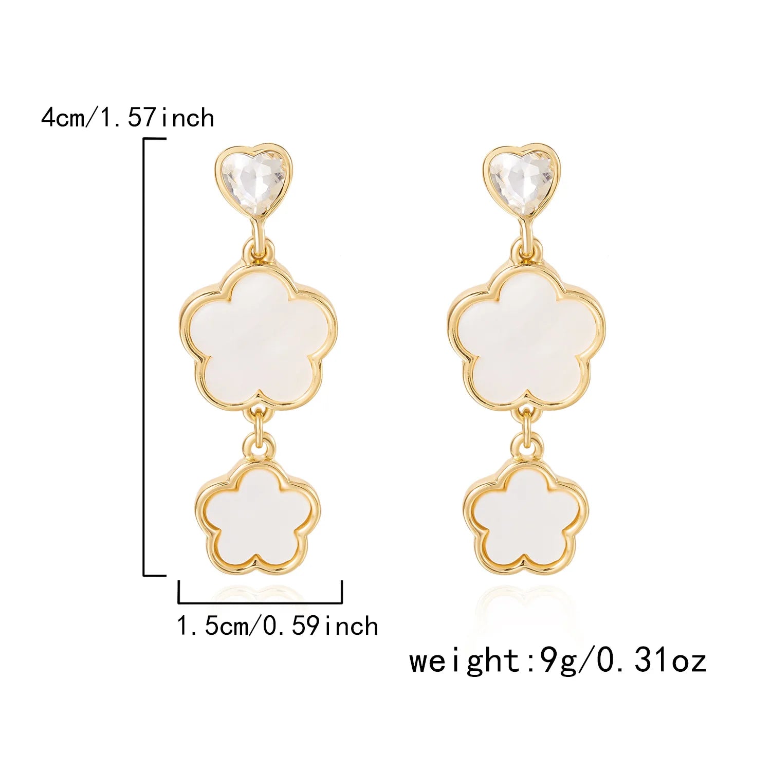Boho White Shell Lucky Five-Petal Flower Stud Earrings for Women Ladie Classic Vintage Heart Shape Crystal Party Banquet Jewelry