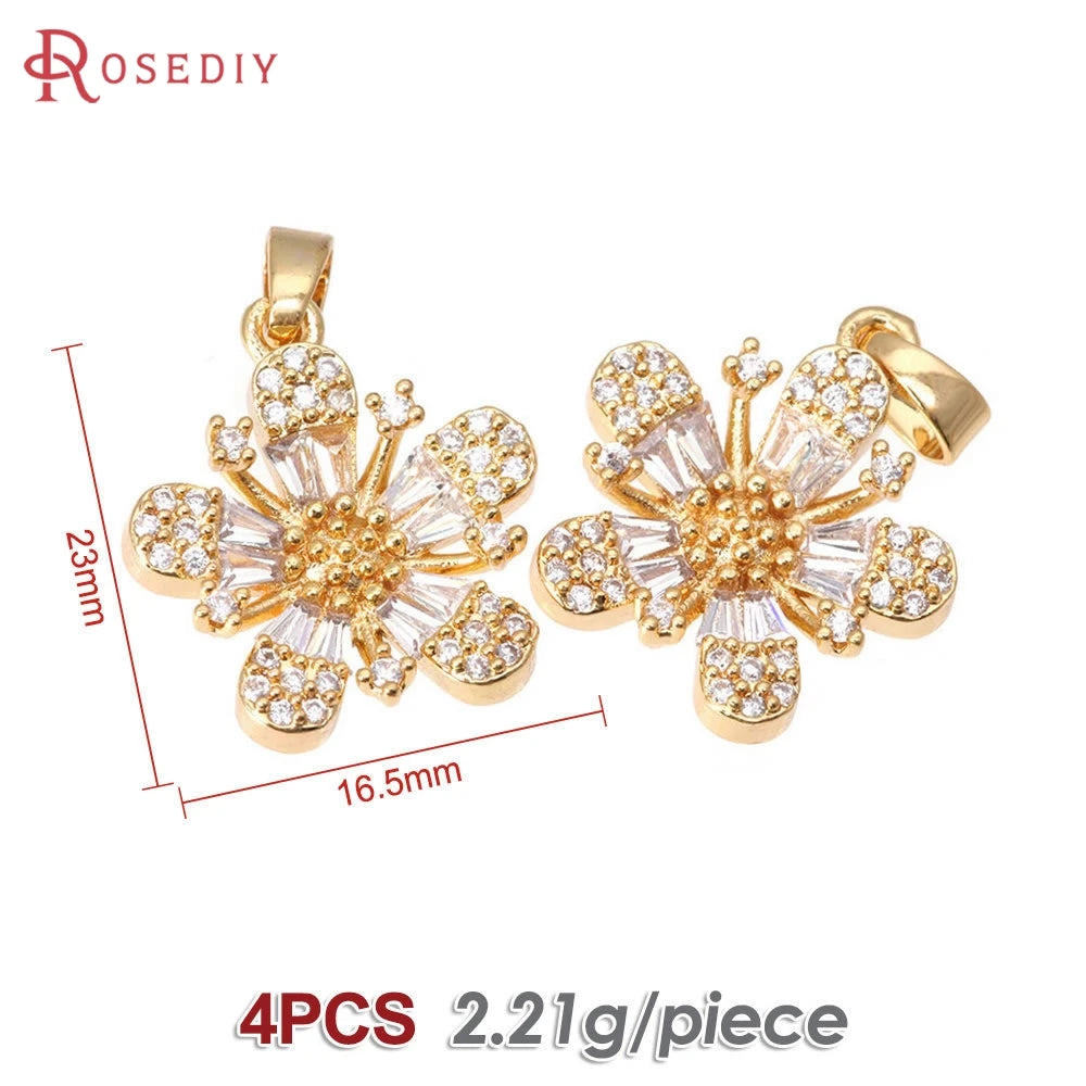 18K Gold Color Brass and Zircon Lotus Flower Necklaces Charms Pendants High Quality Diy Jewelry Accessories Making Supplies